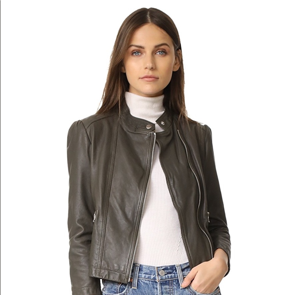 Dark olive green J Brand Leather Jacket - small